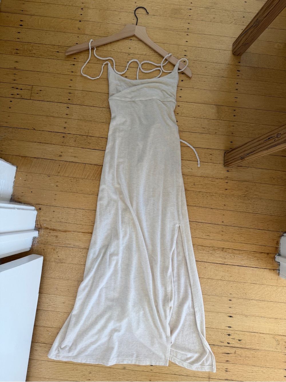 Aritzia Cream Slip Maxi Dress with Spaghetti Straps